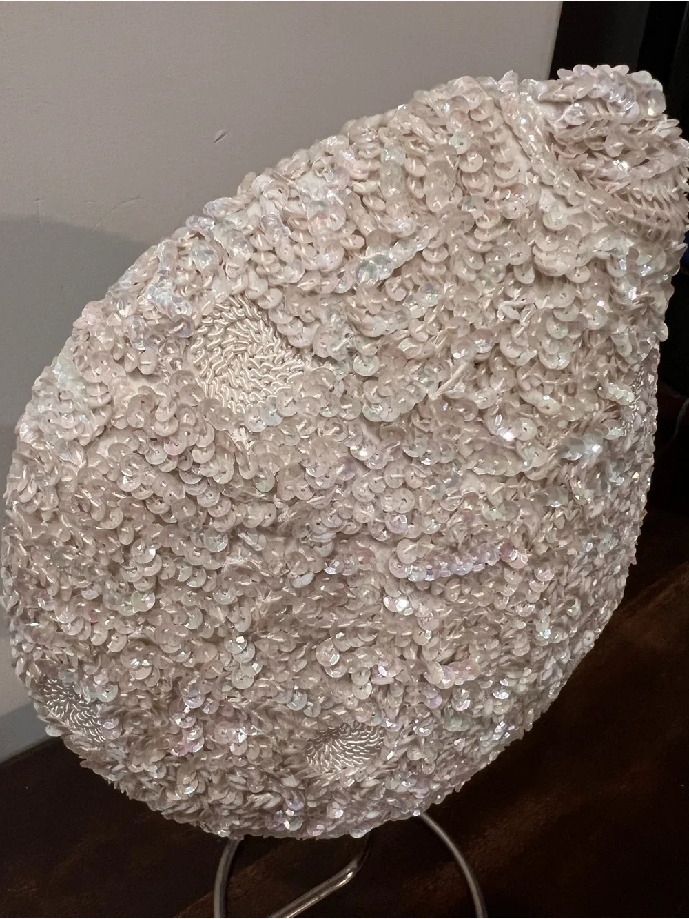 Vintage Maison Mendessolle Ivory Sequin Hat Iridescent Formal